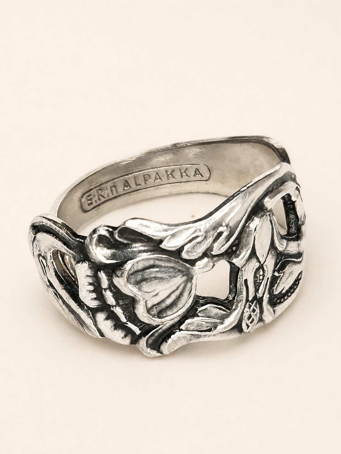 Peony spoon ring handcrafted from Alpakka cutlery